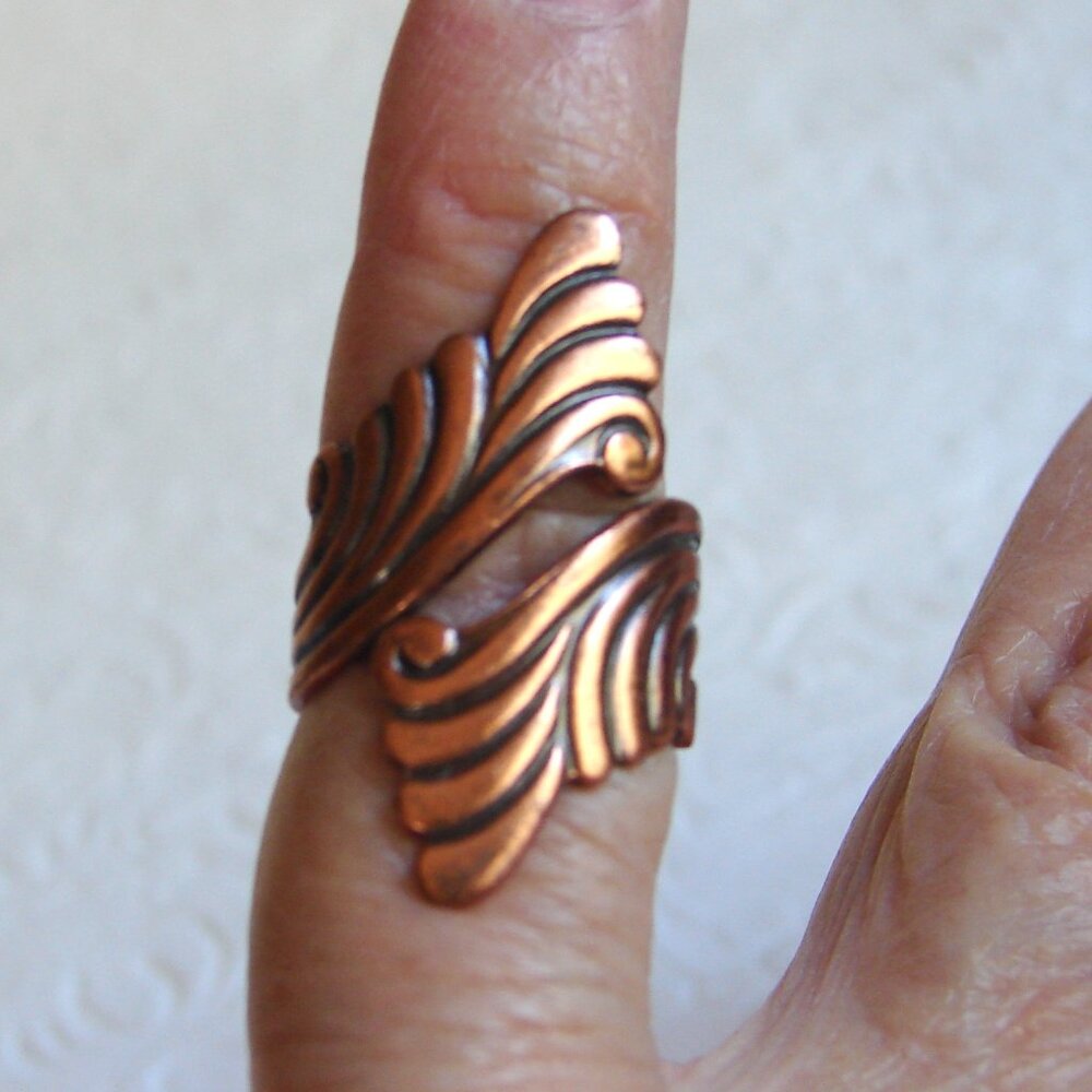 Vintage Solid Copper Wrap-Around RING, Wave/Scroll Design, Sz 7 / Adjustable E98 - Picture 8 of 12